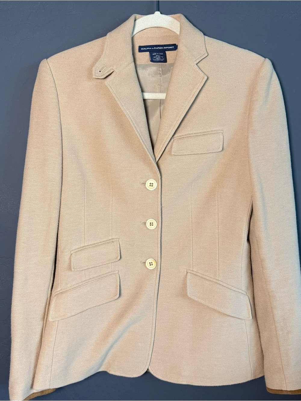 Ralph Lauren Sport Camel Cotton Equestrian Suede Trim Blazer Size 4